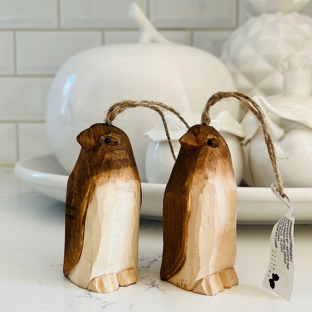 Papyrus Carved Wood Penguin Ornaments